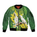 Personalised Australia Golden Wattle And Cacatua Galerita Sleeve Zip Bomber Jacket Aboriginal Art