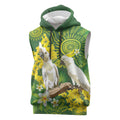 Personalised Australia Golden Wattle And Cacatua Galerita Sleeveless Hoodie Aboriginal Art - Aussie Hoodie