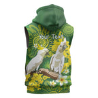 Personalised Australia Golden Wattle And Cacatua Galerita Sleeveless Hoodie Aboriginal Art - Aussie Hoodie
