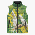 Personalised Australia Golden Wattle And Cacatua Galerita Sleeveless Puffer Jacket Aboriginal Art - Aussie Hoodie