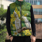 Personalised Australia Golden Wattle And Cacatua Galerita Sleeveless Puffer Jacket Aboriginal Art - Aussie Hoodie