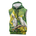 Personalised Australia Golden Wattle And Cacatua Galerita Sleeveless Zip Hoodie Aboriginal Art LT14
