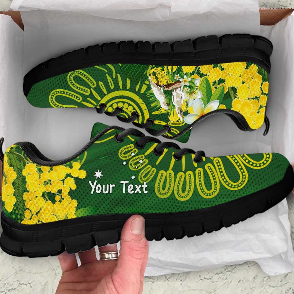 Personalised Australia Golden Wattle With Cacatua Galerita Sneakers Aboriginal Art