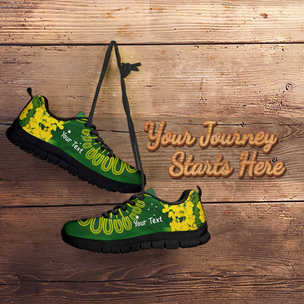 Personalised Australia Golden Wattle With Cacatua Galerita Sneakers Aboriginal Art