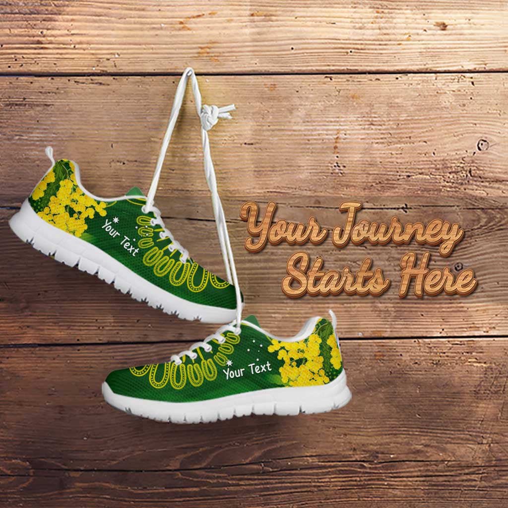 Personalised Australia Golden Wattle With Cacatua Galerita Sneakers Aboriginal Art