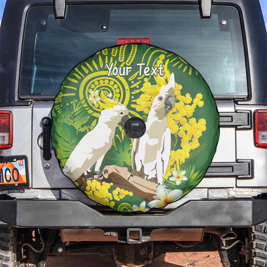 Personalised Australia Golden Wattle And Cacatua Galerita Spare Tire Cover Aboriginal Art