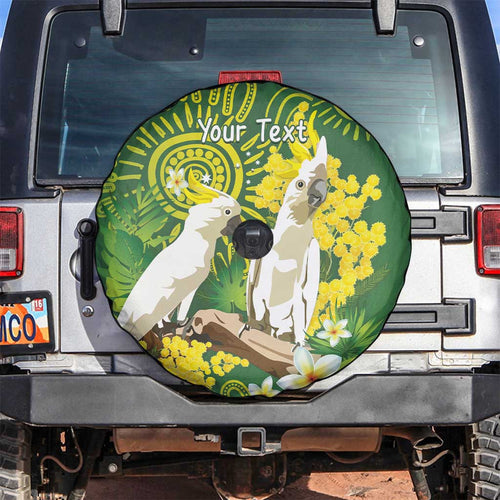 Personalised Australia Golden Wattle And Cacatua Galerita Spare Tire Cover Aboriginal Art