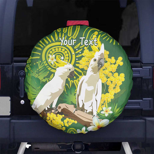 Personalised Australia Golden Wattle And Cacatua Galerita Spare Tire Cover Aboriginal Art