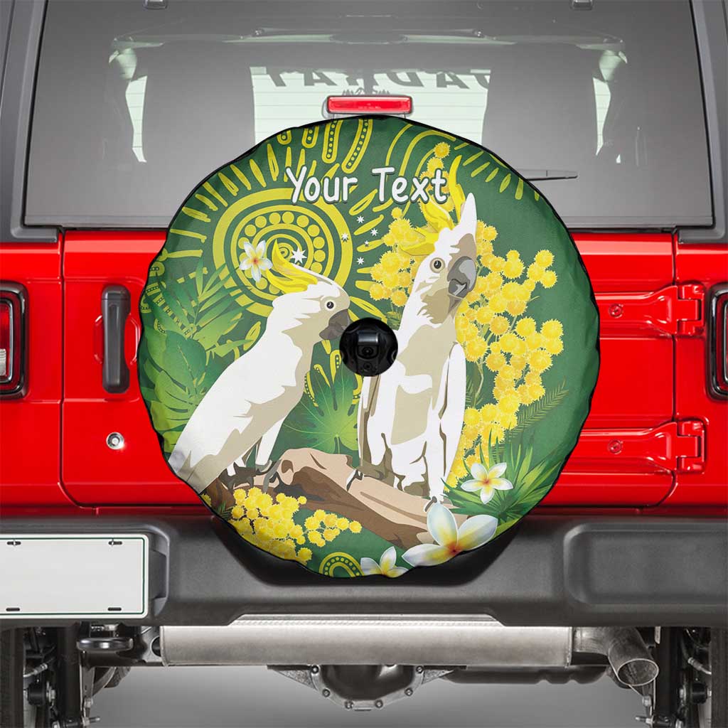 Personalised Australia Golden Wattle And Cacatua Galerita Spare Tire Cover Aboriginal Art