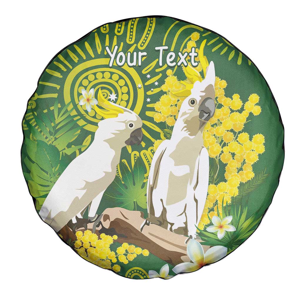 Personalised Australia Golden Wattle And Cacatua Galerita Spare Tire Cover Aboriginal Art