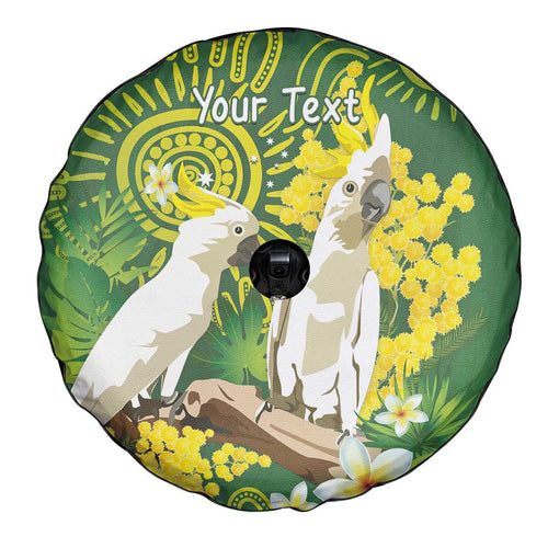 Personalised Australia Golden Wattle And Cacatua Galerita Spare Tire Cover Aboriginal Art