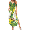 Personalised Australia Golden Wattle And Cacatua Galerita Summer Maxi Dress Aboriginal Art