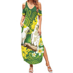 Personalised Australia Golden Wattle And Cacatua Galerita Summer Maxi Dress Aboriginal Art