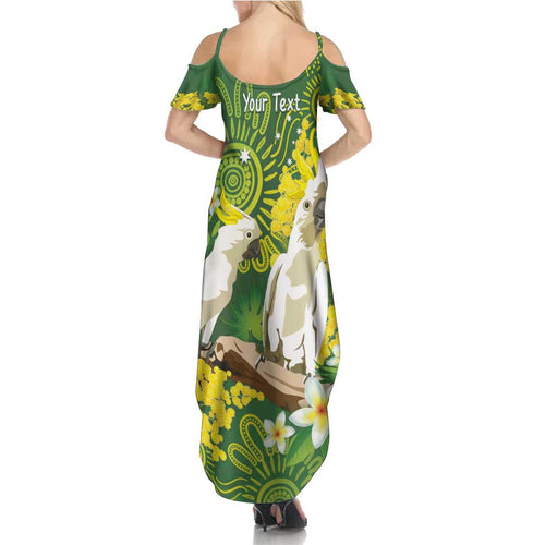 Personalised Australia Golden Wattle And Cacatua Galerita Summer Maxi Dress Aboriginal Art