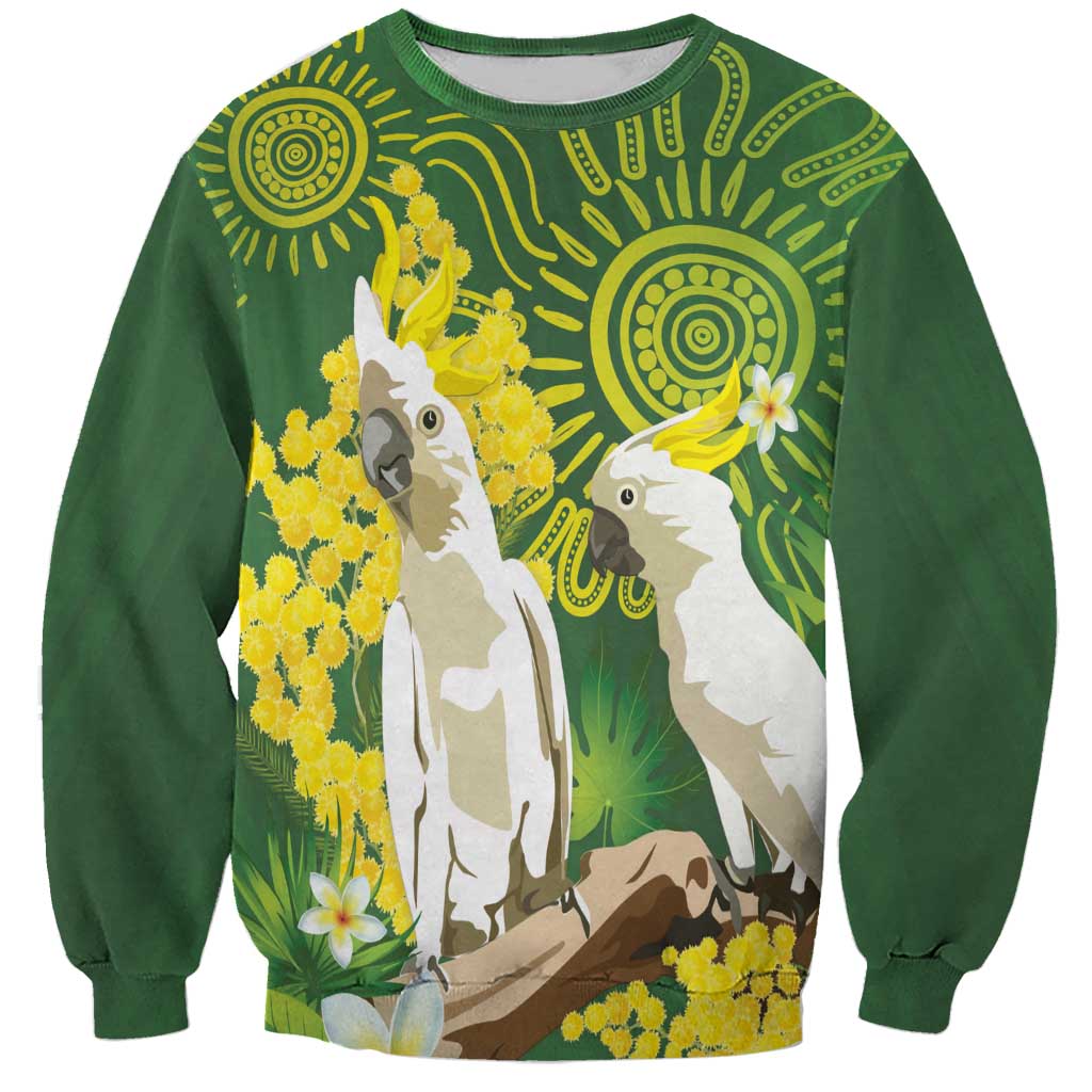 Personalised Australia Golden Wattle And Cacatua Galerita Sweatshirt Aboriginal Art