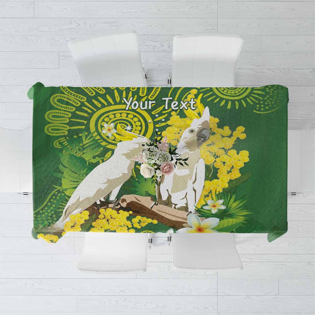 Personalised Australia Golden Wattle And Cacatua Galerita Tablecloth Aboriginal Art