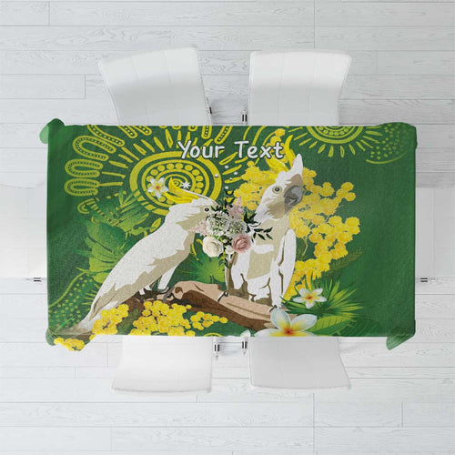 Personalised Australia Golden Wattle And Cacatua Galerita Tablecloth Aboriginal Art