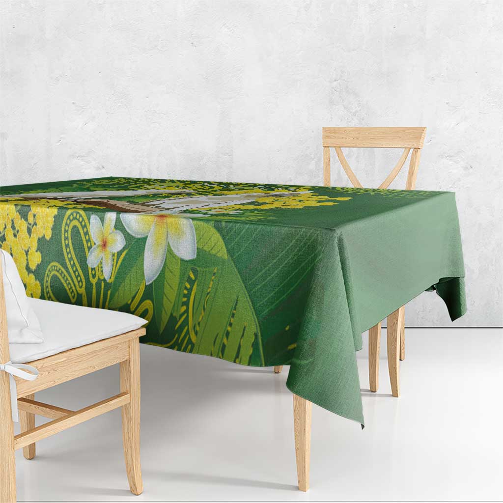 Personalised Australia Golden Wattle And Cacatua Galerita Tablecloth Aboriginal Art