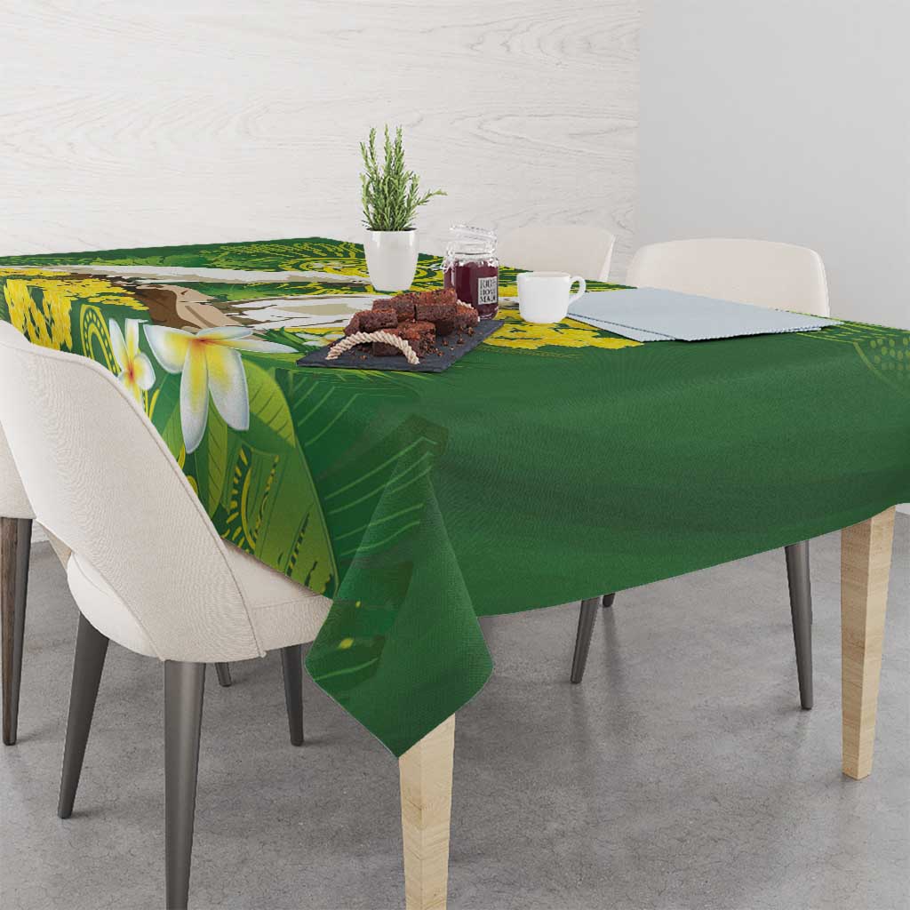 Personalised Australia Golden Wattle And Cacatua Galerita Tablecloth Aboriginal Art