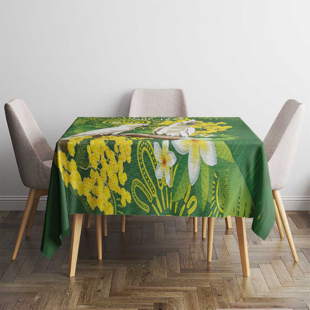 Personalised Australia Golden Wattle And Cacatua Galerita Tablecloth Aboriginal Art