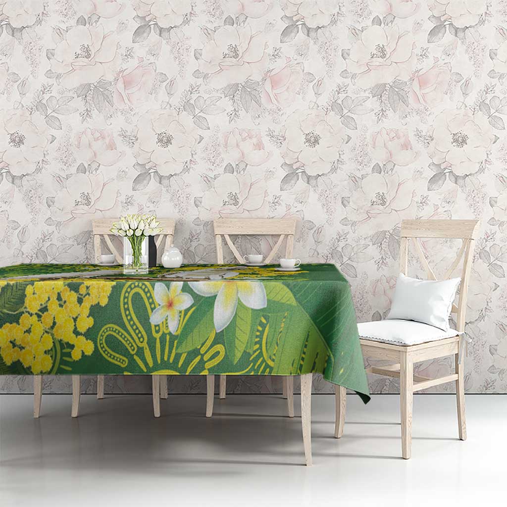 Personalised Australia Golden Wattle And Cacatua Galerita Tablecloth Aboriginal Art