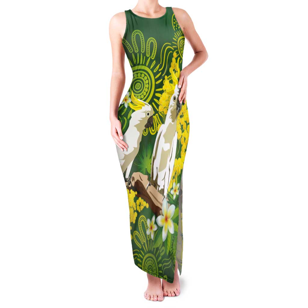 Personalised Australia Golden Wattle And Cacatua Galerita Tank Maxi Dress Aboriginal Art