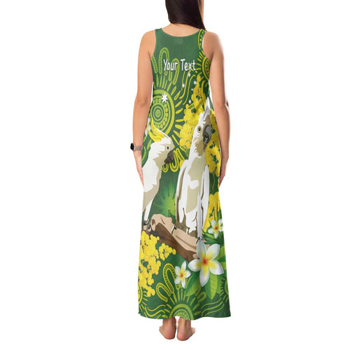 Personalised Australia Golden Wattle And Cacatua Galerita Tank Maxi Dress Aboriginal Art
