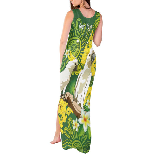 Personalised Australia Golden Wattle And Cacatua Galerita Tank Maxi Dress Aboriginal Art
