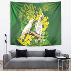 Personalised Australia Golden Wattle And Cacatua Galerita Tapestry Aboriginal Art