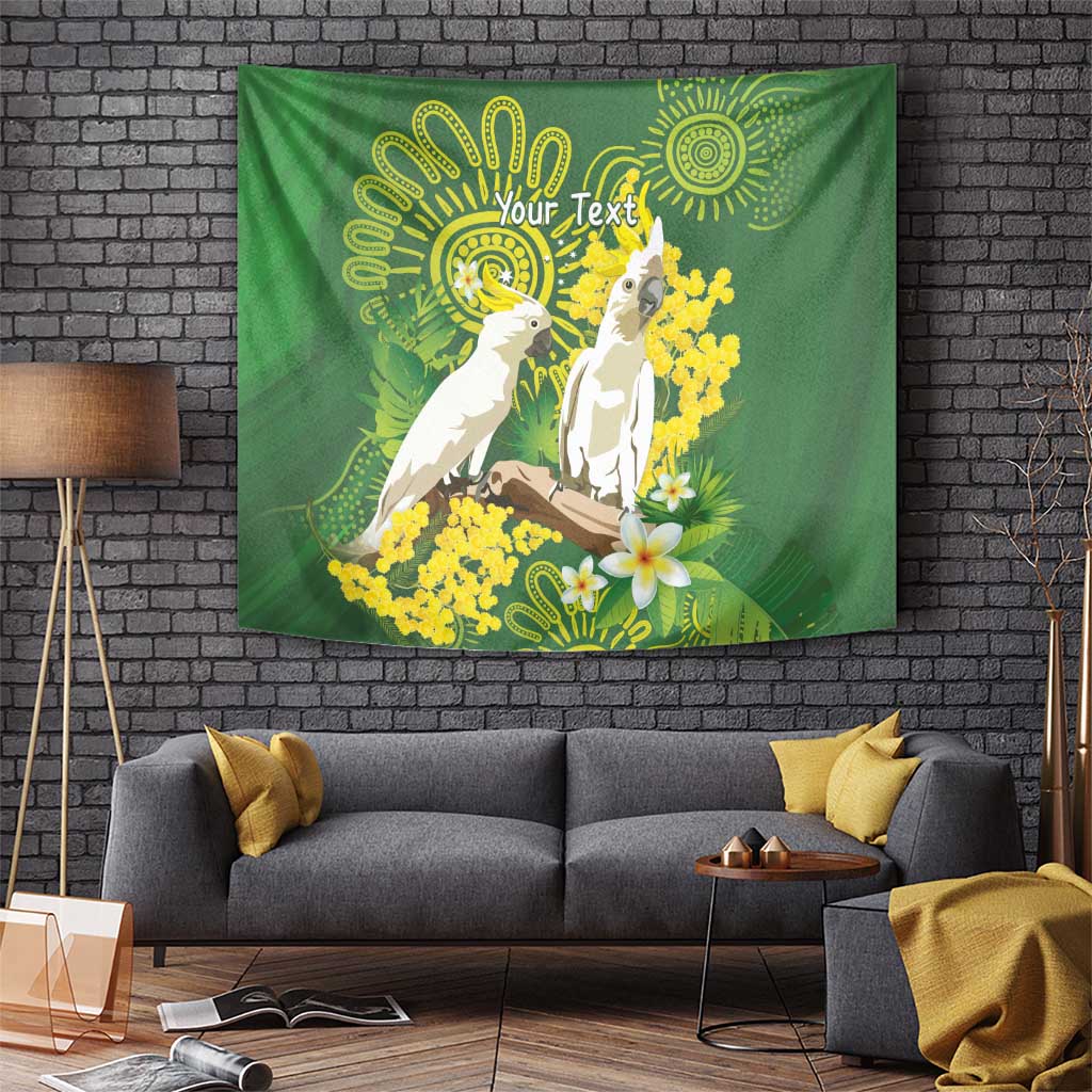 Personalised Australia Golden Wattle And Cacatua Galerita Tapestry Aboriginal Art