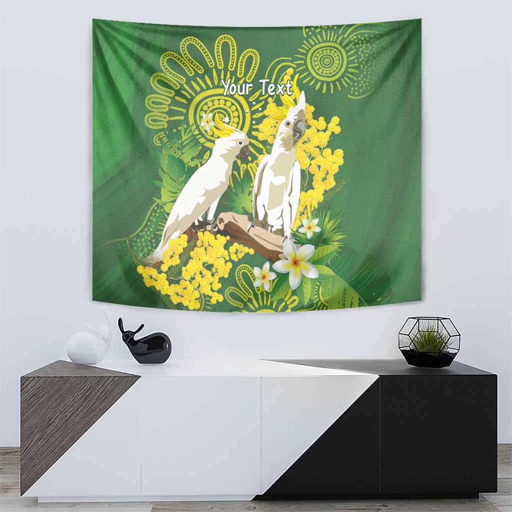Personalised Australia Golden Wattle And Cacatua Galerita Tapestry Aboriginal Art