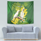 Personalised Australia Golden Wattle And Cacatua Galerita Tapestry Aboriginal Art