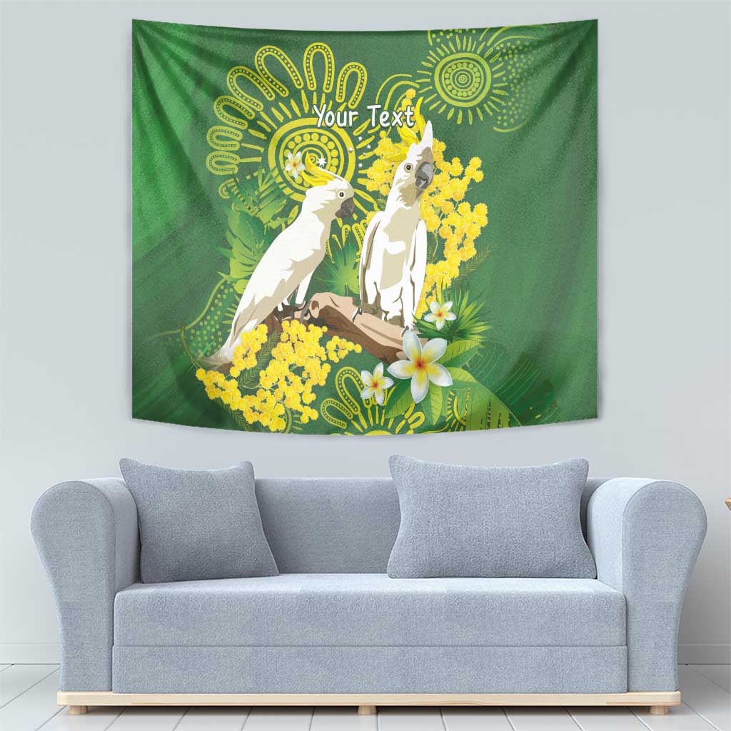Personalised Australia Golden Wattle And Cacatua Galerita Tapestry Aboriginal Art