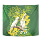 Personalised Australia Golden Wattle And Cacatua Galerita Tapestry Aboriginal Art