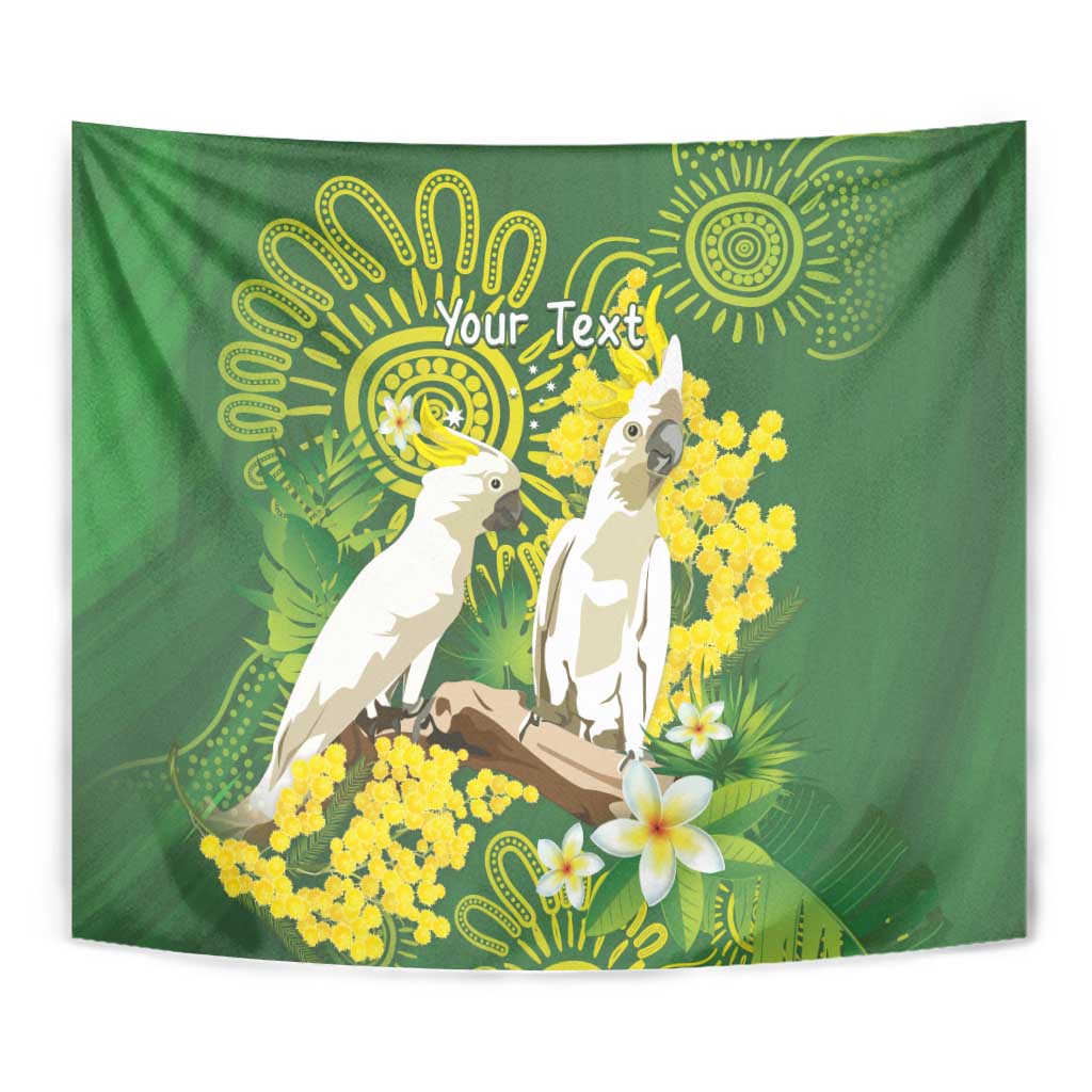 Personalised Australia Golden Wattle And Cacatua Galerita Tapestry Aboriginal Art