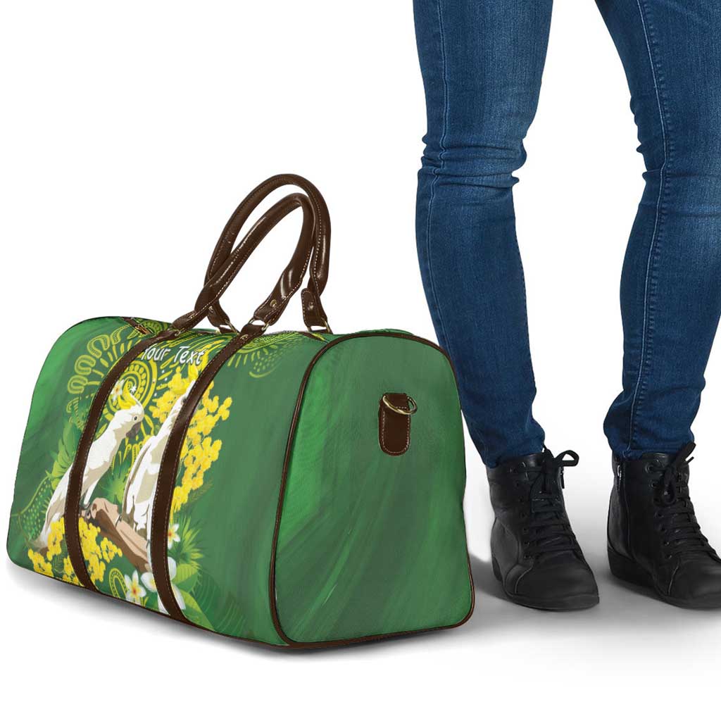 Personalised Australia Golden Wattle And Cacatua Galerita Travel Bag Aboriginal Art - Aussie Hoodie
