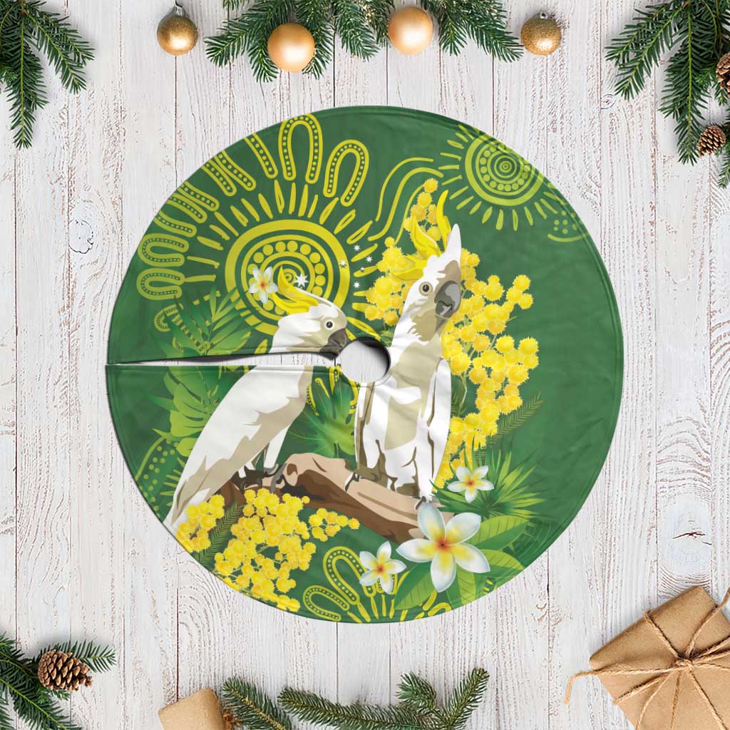 Australia Golden Wattle And Cacatua Galerita Tree Skirt Aboriginal Art - Aussie Hoodie