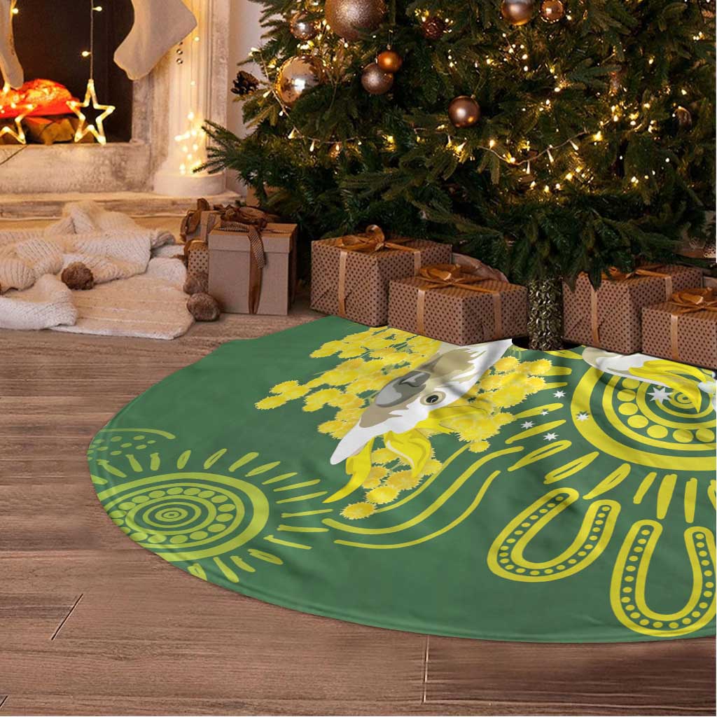 Australia Golden Wattle And Cacatua Galerita Tree Skirt Aboriginal Art - Aussie Hoodie