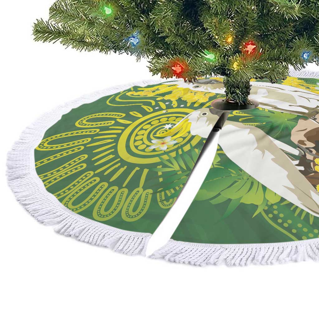 Australia Golden Wattle And Cacatua Galerita Tree Skirt Aboriginal Art - Aussie Hoodie
