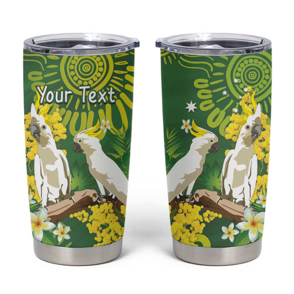 Personalised Australia Golden Wattle With Cacatua Galerita Tumbler Cup Aboriginal Art