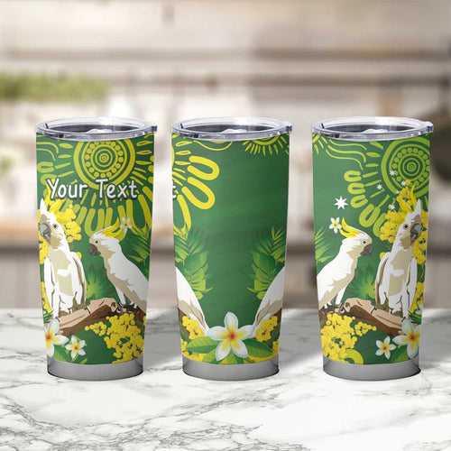 Personalised Australia Golden Wattle With Cacatua Galerita Tumbler Cup Aboriginal Art