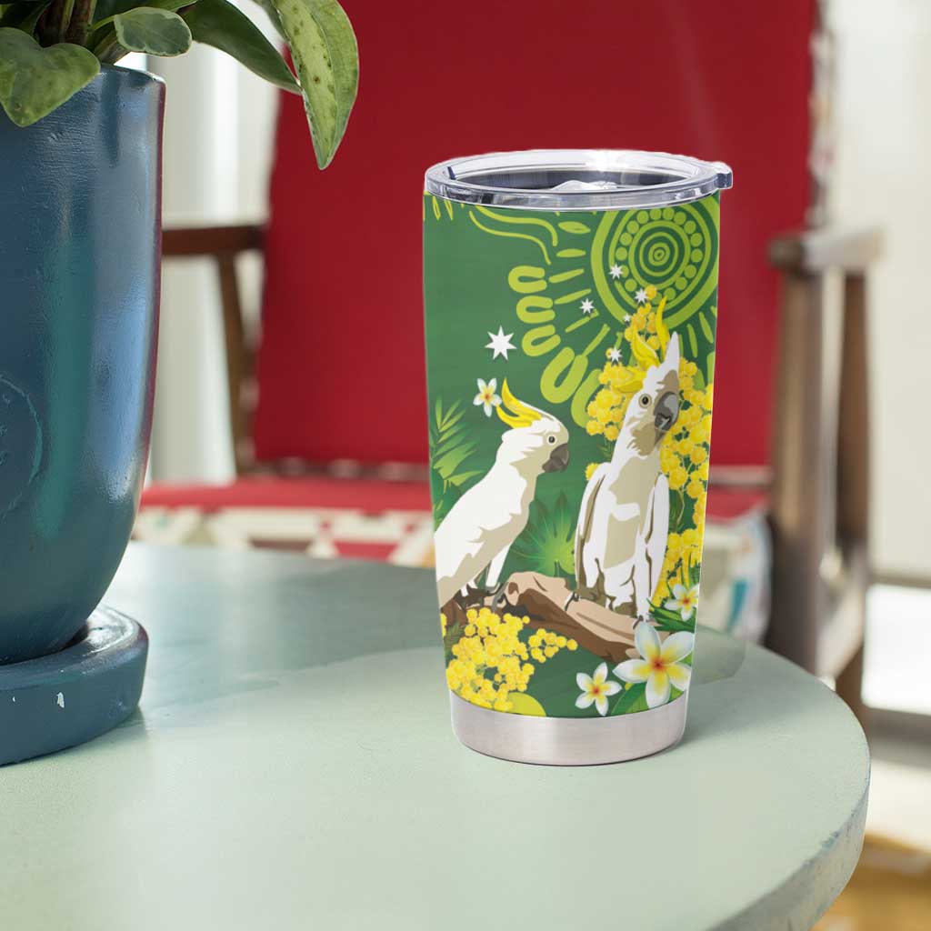 Personalised Australia Golden Wattle With Cacatua Galerita Tumbler Cup Aboriginal Art