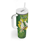 Personalised Australia Golden Wattle With Cacatua Galerita Tumbler With Handle Aboriginal Art