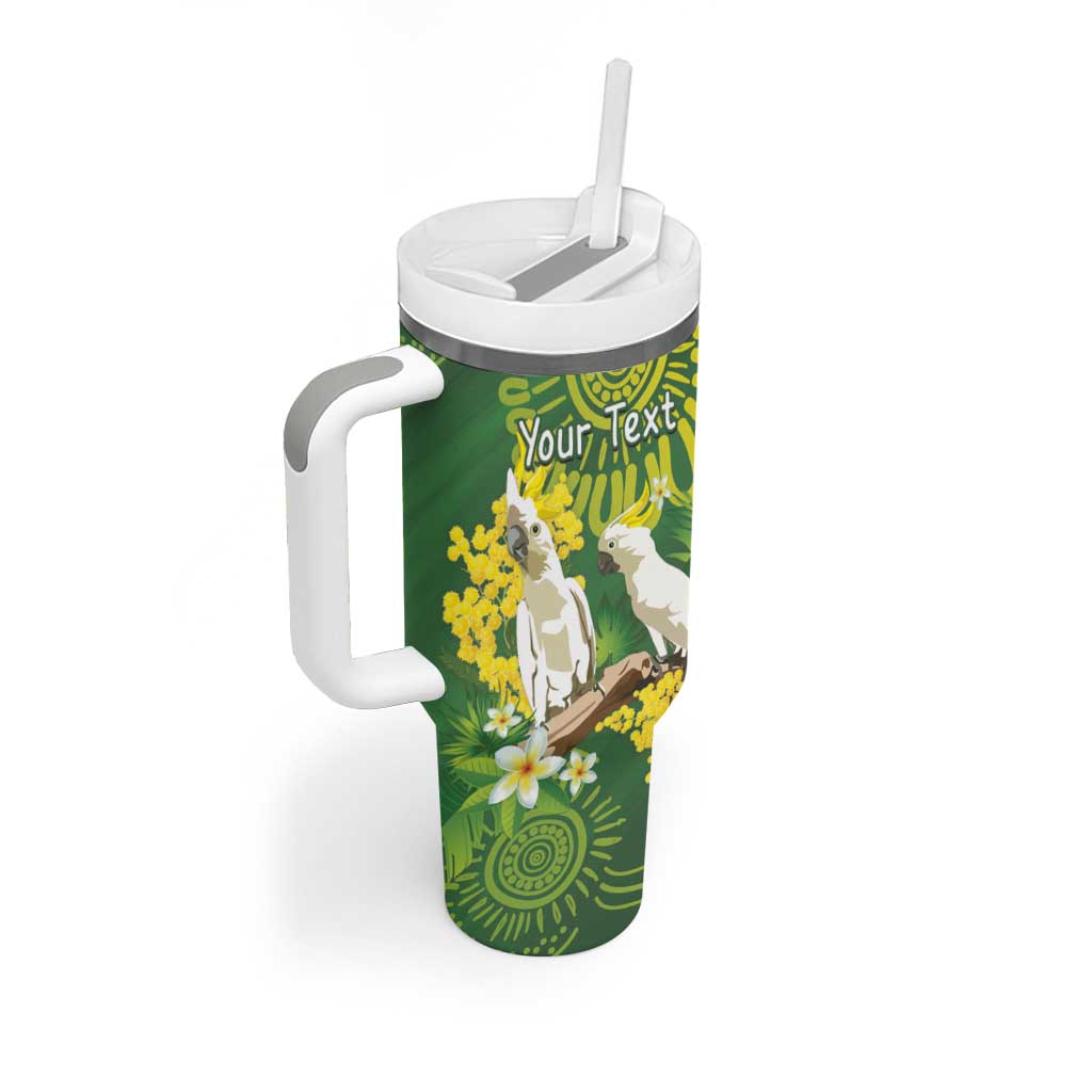 Personalised Australia Golden Wattle With Cacatua Galerita Tumbler With Handle Aboriginal Art