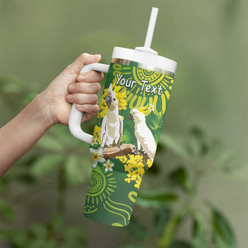Personalised Australia Golden Wattle With Cacatua Galerita Tumbler With Handle Aboriginal Art