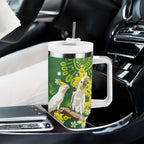 Personalised Australia Golden Wattle With Cacatua Galerita Tumbler With Handle Aboriginal Art