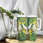 Personalised Australia Golden Wattle With Cacatua Galerita Tumbler With Handle Aboriginal Art