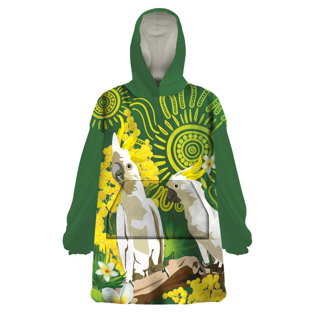 Personalised Australia Golden Wattle And Cacatua Galerita Wearable Blanket Hoodie Aboriginal Art