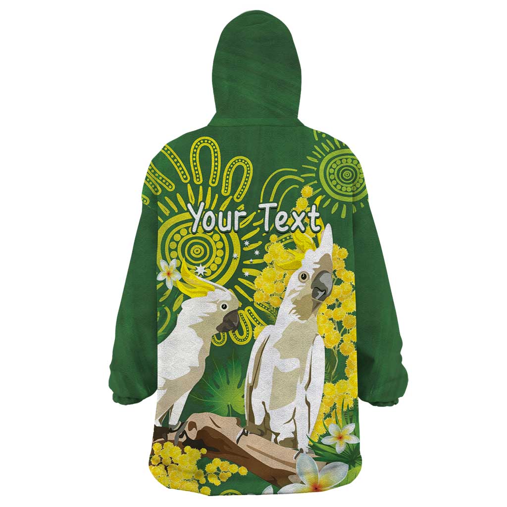 Personalised Australia Golden Wattle And Cacatua Galerita Wearable Blanket Hoodie Aboriginal Art