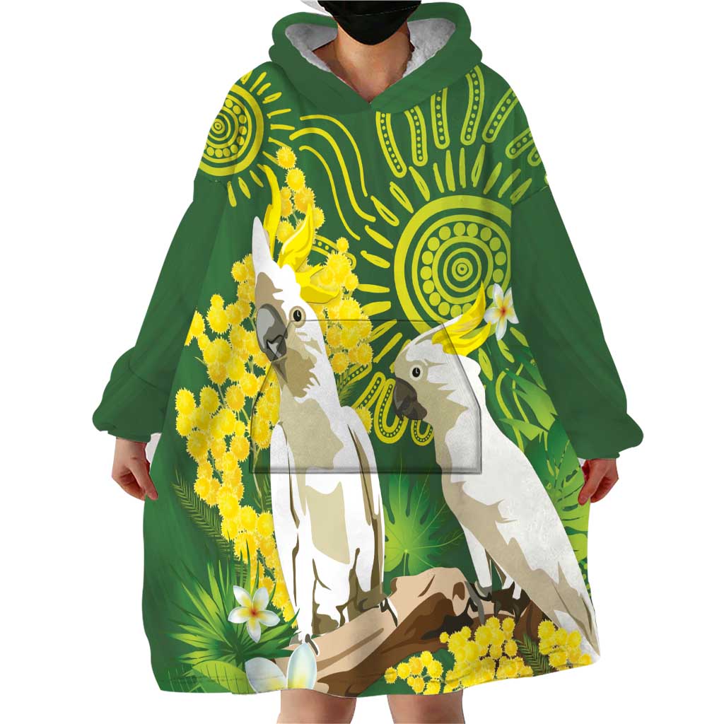 Personalised Australia Golden Wattle And Cacatua Galerita Wearable Blanket Hoodie Aboriginal Art